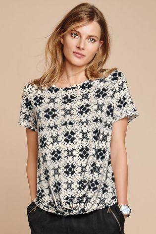 Monochrome Printed Knot Front Top